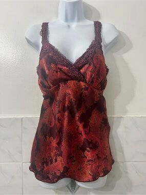 Women’s Vintage Lace Trim Babydoll Satin Cami Top XS Fairy Grunge Whimsigoth Y2K